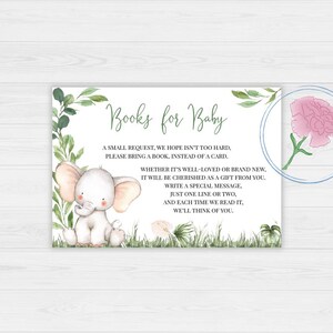 Little Peanut Books para inserções de placas e cartões para bebês, placa para impressão de elefante bebê 8x10, inserções de cartões de solicitação de livro para impressão de elefante bebê 5x3,5
