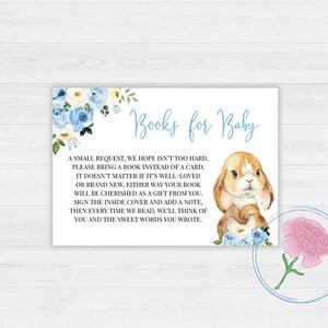 Livres BUNNY pour bébé, plaquettes de protection pour demandes de livres, imprimés Lapin à fleurs bleus 20 x 10 cm et plaquettes de protection imprimables de 5 x 3,5 po.