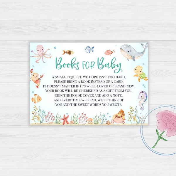 Under The Sea Books For Baby Sign and Book Cards,Nautical Printable 8x10 Sign and 5x3.5 Book Cards,Ocean Baby Shower Book Request Cards