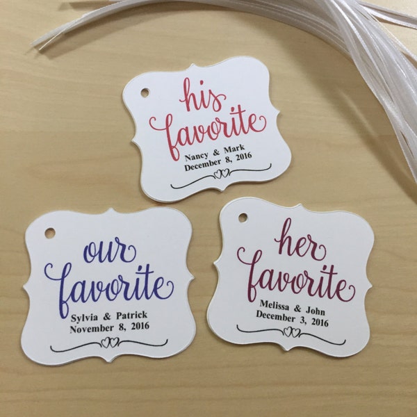 His Favorite Her Favorite Wedding Favor Tags,Our Favorite Wedding Tags, Custom Treat Favor Tags