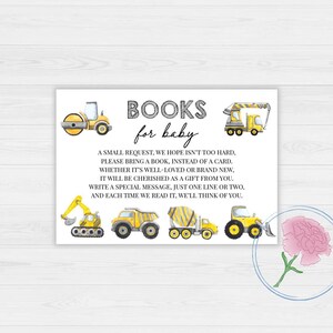 Bouwboeken voor baby Bordje en boekverzoekkaarten, bouwthema afdrukbaar 8 x 10 bord en afdrukbare 5 x 3,5 insteekkaarten voor boekverzoek