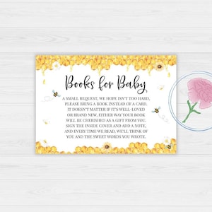 Bijen- en zonnebloemenboeken voor babyteken en inzetstukken, Bee Printable 8x10 Sign, Bee Printable 5x3.5 Book Request Cards, Bee Sign & Book Cards
