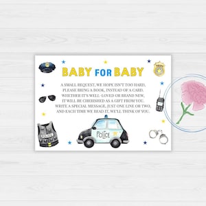 Politieautoboeken voor baby Bord en kaartverzoekkaarten, politiethema afdrukbaar 8 x 10 bord en afdrukbare 5 x 3,5 insteekkaarten voor boekverzoek