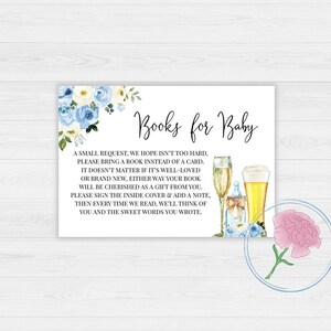 Libros florales azules para tarjetas de libros y letreros para bebés, carteles imprimibles de burbujas y cervezas de 8x10 y tarjetas de libros de 5x3,5, libros azules de burbujas y cervezas para bebés