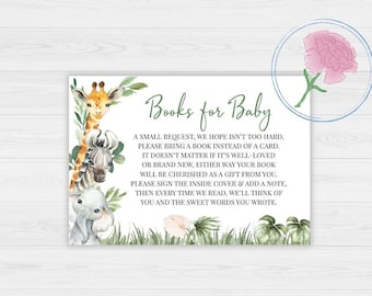 Libros de Safari para tarjetas de letreros y libros para bebés, animales de la selva imprimibles, letreros de 8x10 y tarjetas de solicitud de libros de 5x3,5, libro de Safari para tarjetas de bebés