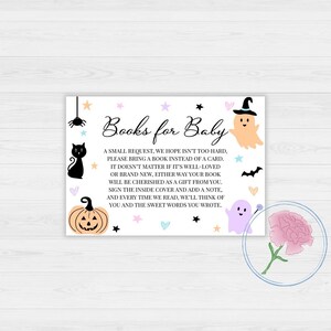 Livros de Halloween para bebês com letreiro 8x10 e inserções de 5 "x 3,5", letreiro pastel de Halloween para impressão 8x10 e inserções de cartão de solicitação de livro imprimível de 5 "x 3,5"