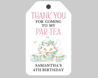 Tea Party Birthday Favor Tags,Tea Party Tags,Thank you for coming to my PAR-TEA! Tea Time Birthday Party Tags,Printed Favor Tags
