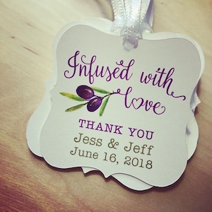 Olive Oil Favor Tags, Infused With Love Tags,Olive Oil Favors,Olive Oil Wedding Tags, Olive Oil Bridal Shower Tags