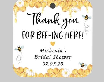 Bee Baby Shower Tags,Bee Bridal Shower Tags,Honey and Bees Printed Thank you Tags,Thank you BEE-ING here Tags,Honey Bee Thank you Tags.