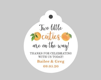 Two Little Cuties Baby Shower Favor Tags,Twins Baby Shower tags,Orange Theme Baby Shower tags,Two Little Cuties are on the way!