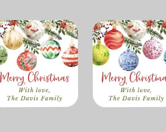 Etiquetas impresas para regalos de Navidad, etiquetas para regalos de fiestas navideñas, etiquetas impresas de Feliz Navidad, etiquetas para adornos navideños, etiquetas para regalos de intercambio de adornos.