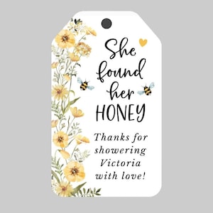Yellow Wildflowers & Bees Thank you Tags,She Found her Honey Tags, Bee Bridal Shower Printed Tags,Honey Bees and Yellow Floral Printed Tags