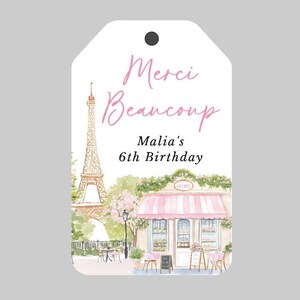 Merci Birthday Favor Tags,Paris Printed Thank you Tags,Eiffel Tower Thank you Tags,Paris Cafe Merci Beaucoup Tags,Paris Tea Party Favor Tags