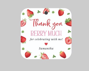 Etiquetas de regalo de cumpleaños con temática de bayas, Etiquetas de agradecimiento de cumpleaños con temática de bayas, Etiquetas de agradecimiento impresas de cumpleaños con temática de fresas, Etiquetas de primer cumpleaños con temática de bayas