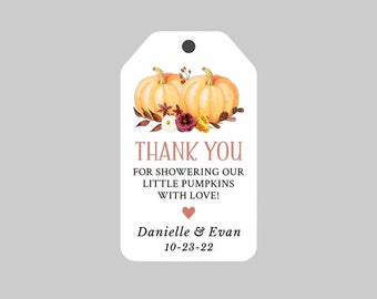 Fall Pumpkin Twin Baby Shower Tags,Pink Pumpkins Twin Girls Favor Tags,Blue Pumpkins Twin Boys Favor Tags,Pumpkin Twins Gender Neutral Tags