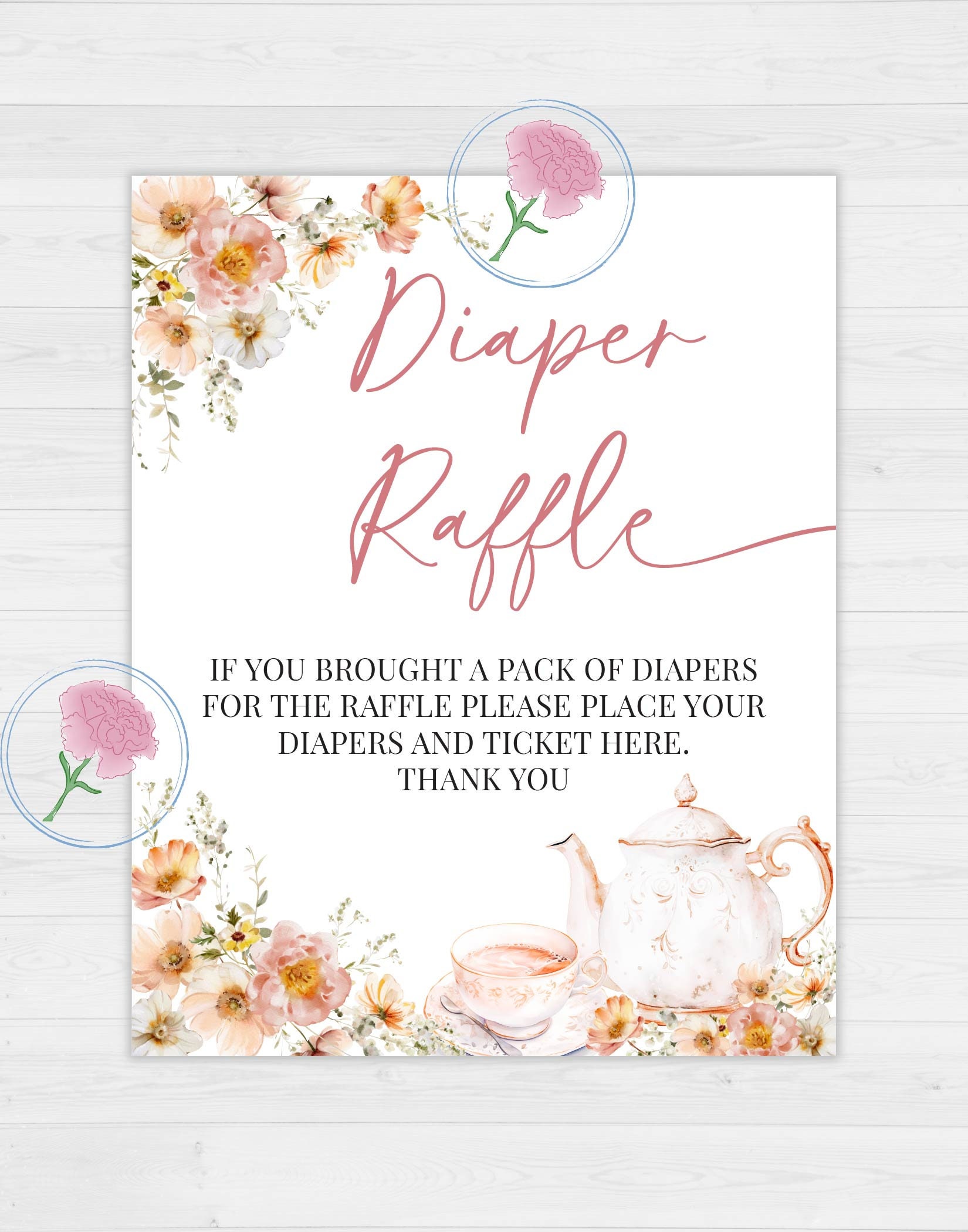 Teacup Raffle Time for Tea Diaper Raffle Sign & Tickets,tea Party Printable 8x10 Sign ...