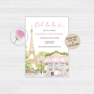 Paris Birthday Invite,Eiffel Tower Birthday Invite,Parisian Cafe Birthday Invite,Customized Digital French Patisserie Party Invite,Ooh La La
