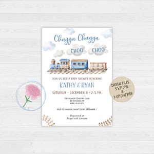 Chugga Chugga Choo Choo Train Baby Shower Invitation,Blue Train Baby Shower Invitation,Customized Digital Train Blue Baby Shower Invitation