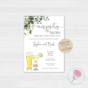 Margaritas and Brews before they say I Do Couples shower Invite,Eucalyptus Engagement Invite,Customized Margaritas & Brews Digital Invite