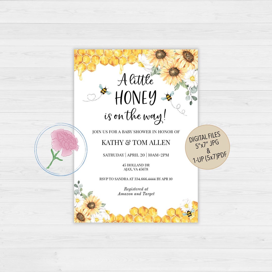 【for HoneyBABY様 】オーダー品 Little Honey Baby Shower Invite,bees & Sunflowers Invite