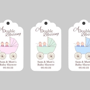 Twin Babies in Stroller Baby Shower Favor Tags, Twins Baby Shower favor tags,Twin Babies Favor tags image 1