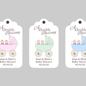 Twin Babies in Stroller Baby Shower Favor Tags, Twins Baby Shower favor tags,Twin Babies Favor tags