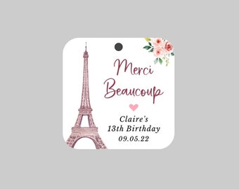 Merci Birthday Favor Tags,Paris Thank you Tags,Eiffel Tower Thank you Tags,French Birthday Merci Tags,Merci Beaucoup Favor Tags,Merci Tags