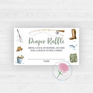 Letrero y boletos para rifa de pañales de pesca, letrero imprimible de 8 x 10 y boletos de 3,5 x 2 para baby shower de pesca, boletos para rifa de pañales de baby shower de pesca