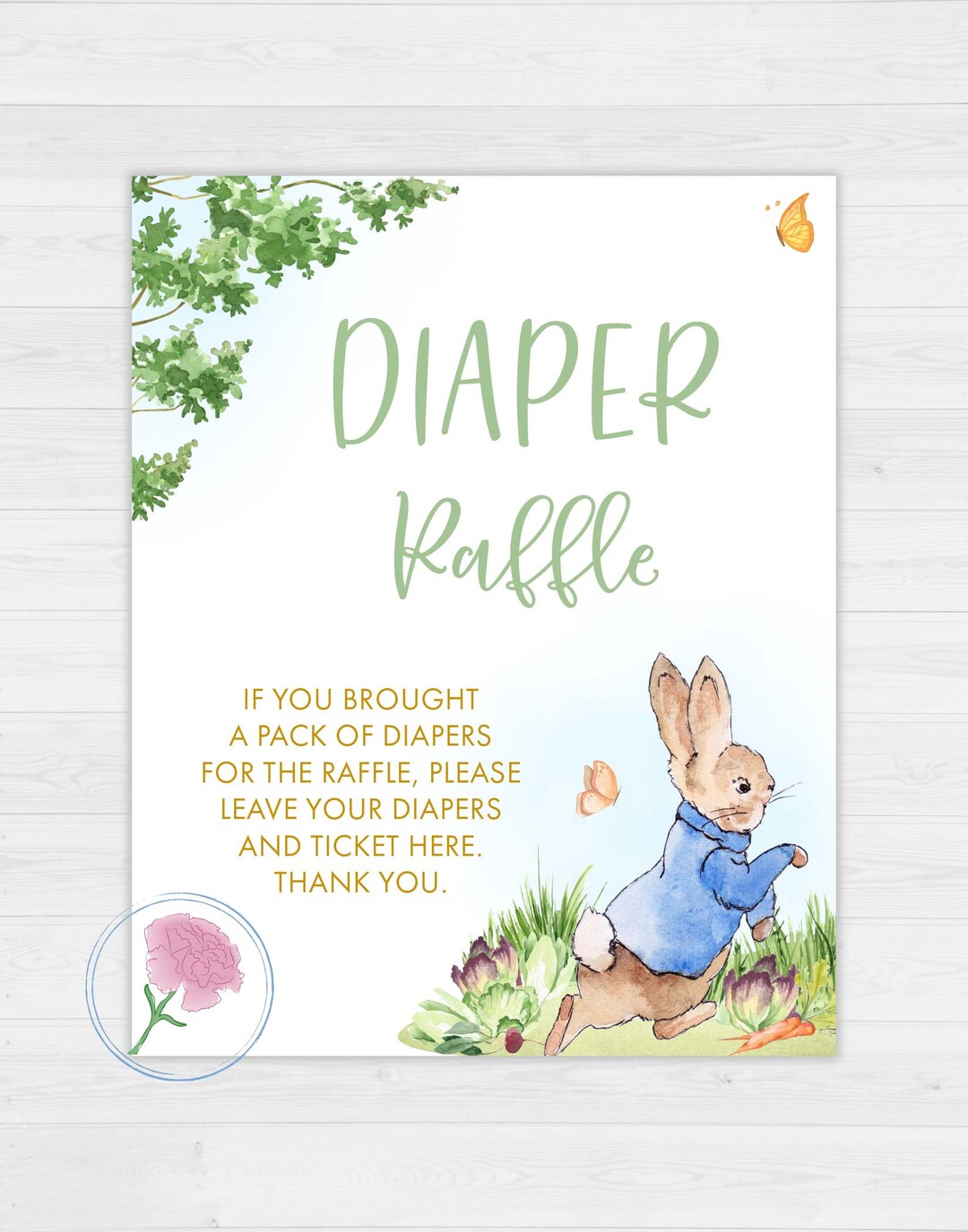 Peter Rabbit Diaper Raffle Sign and Tickets,beatrix Potter Printable ...