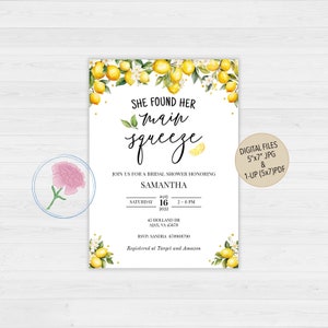 Lemon Bridal Shower Invite,Customized Digital Lemon Bridal Shower Invite,She found her main squeeze Bridal Shower Invite,Lemon invitation