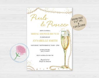 Pearls and Prosecco Bridal shower Invite,Brunch and Bubbly Engagement Party Invite,Customized Digital Pearls & Prosecco Bridal Brunch Invite
