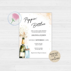 Poppin&#39; Bottles Baby Shower Invite,Brunch and Bubbly Baby shower Invite,Customized Digital Champagne Baby Shower Brunch Invite