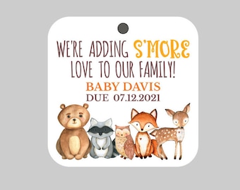 We're adding S'more Love to our family!,S'MORE LOVE Tags,S'mores Baby Shower Tags,Smores Woodland Tags,S'more Love,S'more Love Woodland Tags