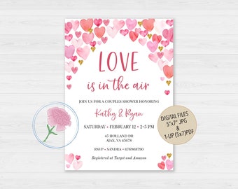 Valentines Bridal Shower Invite,Red & Pink Hearts Invite,Customized Digital Valentines Bridal Shower invite,Love is in the air Invite