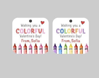 Valentine's Day Gift Tags,Valentine's Day Party Tags,Kids Valentines Tags,Valentine's Day Printed Tags,Colorful Valentine's Day Crayons Tags
