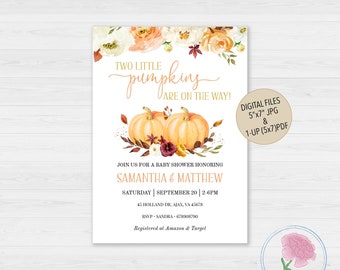 Little Pumpkins TWINS Baby Shower,Two little pumpkin are on the way!,Fall Baby Shower,Customized Digital Gender Neutral Baby Shower Invite