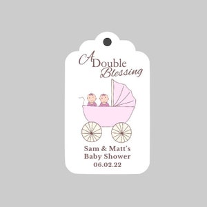 Twin Babies in Stroller Baby Shower Favor Tags, Twins Baby Shower favor tags,Twin Babies Favor tags image 3