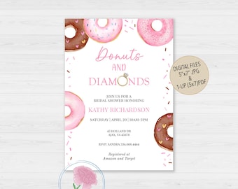 Donuts and Diamonds Bridal Shower Invite,Donuts Bridal Shower Invite,Bridal Brunch Invite,Pink Donuts & Sprinkles Invite,DONUT mind if I DO