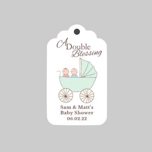 Twin Babies in Stroller Baby Shower Favor Tags, Twins Baby Shower favor tags,Twin Babies Favor tags image 2