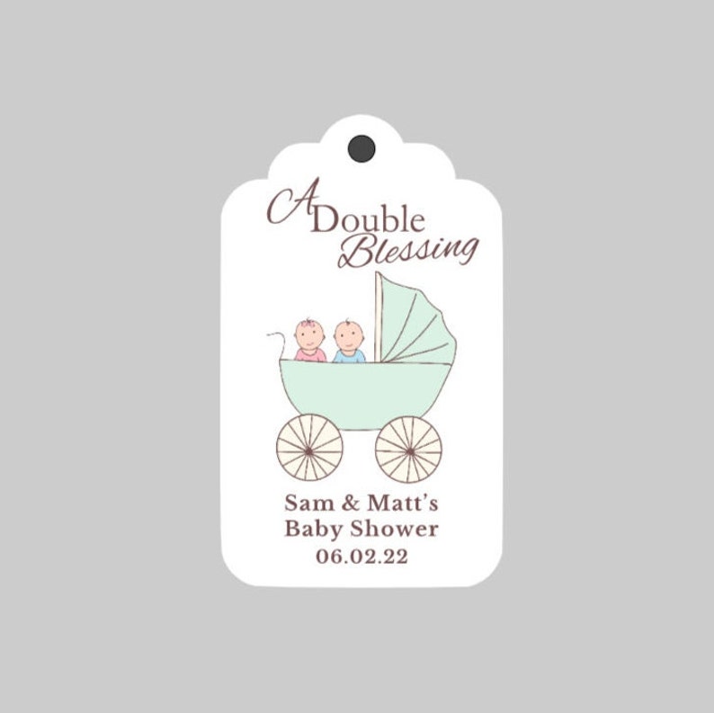 Twin Babies in Stroller Baby Shower Favor Tags, Twins Baby Shower favor tags,Twin Babies Favor tags image 2