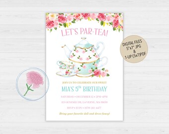 TEA Party Invitation,Birthday PAR-TEA Invitation,Time For Tea Invitation,Customized Digital Tea Party Birthday Invite,Kids Birthday Invite