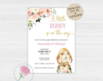 Bunny Baby Shower Invite,Pink Floral Baby Shower Invite,Little Bunny Girl Baby Shower,Customized Digital Some Bunny Baby Shower Invite
