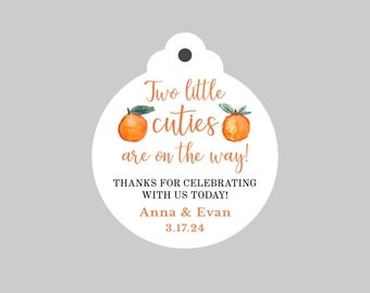 Two Little Cuties Baby Shower Favor Tags,Twins Baby Shower tags,Orange Theme Baby Shower tags,Two Little Cuties are on the way!