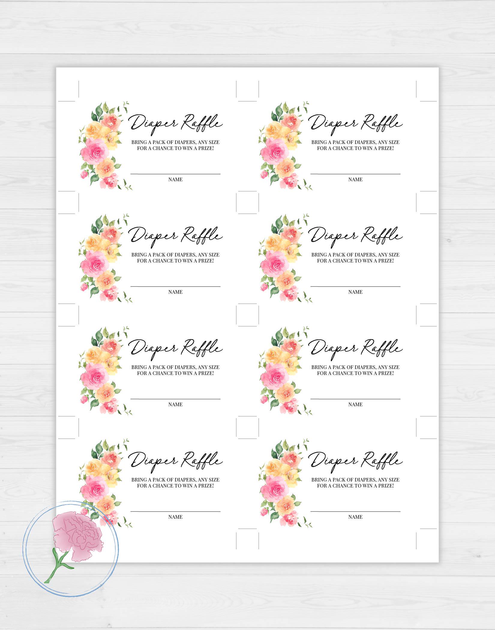 Bright Colorful Floral Baby Shower Diaper Raffle Sign and Tickets,pink ...