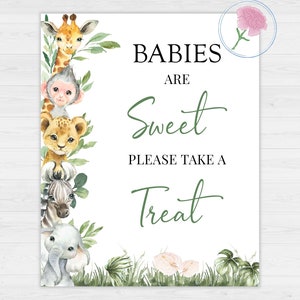 Safari Babies Are Sweet Sign,Jungle Animals Printable 8x10 Sign,Safari Theme Babies Are Sweet Please Take A Treat Digital 8x10 sign