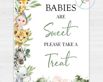 Safari Babies Are Sweet Sign,Jungle Animals Imprimable 8x10 Sign,Safari Theme Babies Are Sweet Please Take A Treat Digital 8x10 signe