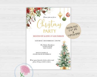 Customized Christmas Party Invite,Holiday Party Invite,Customized Digital Christmas Tree and Ornaments Invite,Christmas Dinner Invite