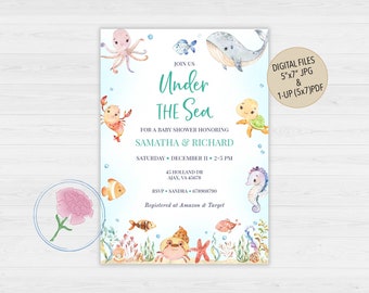 Under The Sea Baby Shower Invitation,Sea Baby Shower Invite,Customized Digital Ocean Baby Shower Invite,Gender Neutral Nautical Invite
