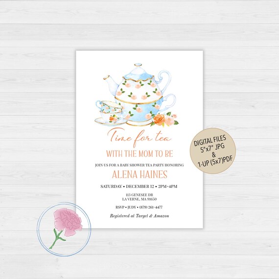 TEA Party Baby Shower Boy Invite,customized Digital Baby Shower