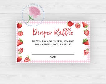 Strawberry Diaper Raffle Sign and Tickets,Strawberry Printable 8x10 Sign & Printable 3.5x2 Raffle Tickets,Berry Baby Shower Diaper Raffle